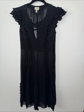 Temperley London Silk Black Ruffle-Trim Midi Dress